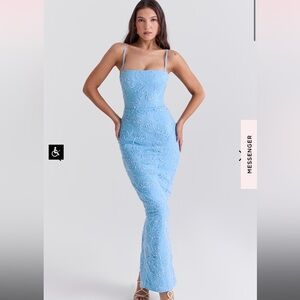 House of CB EVA TUSCAN BLUE EMBROIDERED FLORAL MAXI DRESS